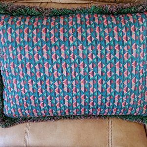 Blue/ Teal Fringed accent pillow 18 x 26